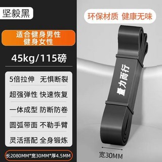 彈力帶阻力帶 力量訓練塑型 健身拉力繩, 堅毅黑-（45kg/115磅）大衆男士, 1個