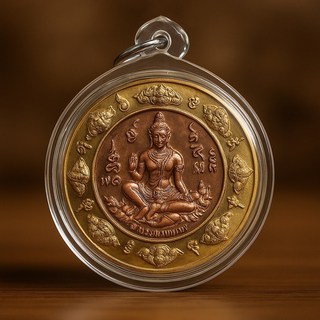 【阿贊初原廟版】2550年四樂澤度金 青銅版 蜘蛛網符文 招財人緣佛牌 附防水殼佛盒, 1個