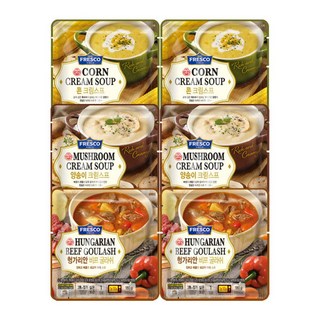 오뚜기 프레스코 스프 3종 각 2개 콘크림+양송이크림+헝가리안비프굴라쉬, 1세트