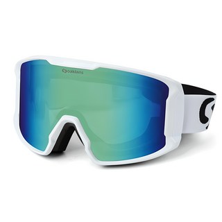Oaklans 高級滑雪護目鏡 S7 + 硬殼收納盒 + 清潔兩用收納袋, 白色鏡框 + 藍金鍍膜鏡片