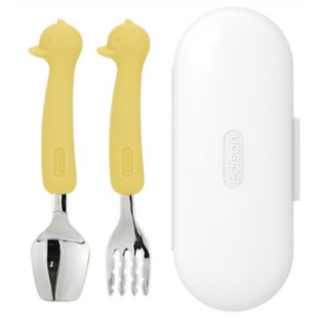 에디슨 유아 실리콘 스푼 포크 케이스 2종 세트, YELLOW (오리옐로우), 스푼+포크+케이스, 15세트