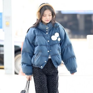 Ardez 여성 블루 데님 크롭 패딩 겨울 루즈핏 숏 코트 자켓