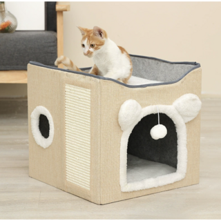 루미베로 접이식 스크래쳐 고양이 하우스, 1개, 베이지