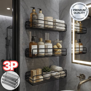 라온플로우 무타공 스틸선반 욕실 다용도 수납, 3개, 코어 블랙