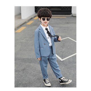 兒童粉色西裝套裝 男童時尚休閒禮服外套長褲兩件組，柔軟舒適，派對婚禮首選