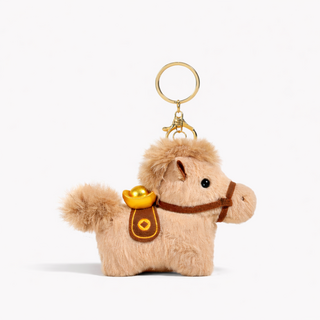 EIRAFUR 龍年馬年吉祥物絨毛小馬吊飾 鑰匙圈 棕色/白色