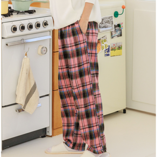 커플 남여공용 체크 파자마 밴딩 바지
