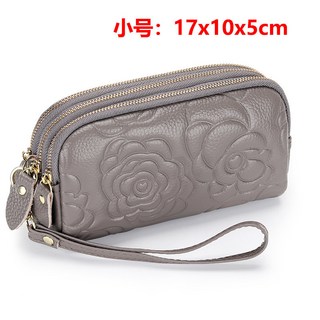 頭層牛皮手拿包女士多層拉鏈小錢包大容量手機包真皮山茶花手抓包手拿包零錢包錢夾短夾長夾男生錢包女生錢包學生錢包