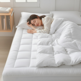 파인더룸 호텔식 사계절 푹신한 매트리스 커버형 침대 토퍼 패드, 화이트