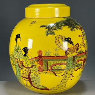 明黃釉美人罐 大清乾隆年制 古玩古董收藏擺件 高21公分 肚徑16公分, 如圖所示, 1個