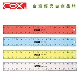 COX 三燕 CR-1700 17公分塑膠直尺，學生繪圖必備，刻度清晰，輕巧好攜帶, 1個, 藍
