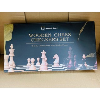 可摺疊式磁性西洋棋組合，二合一實木折疊棋盤，兒童益智玩具國際象棋跳棋象棋, 1個, 彩盒（外盒邊角微摺痕）商品完整
