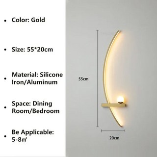 현대 LED 벽 램프 줄무늬 Sconce 침실 머리맡 거실 연구 계단 홈 장식 실내 조명기구 광택, Gold Left 55CM, Cold White no RC