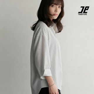 프리미엄 여성 레트로 스트라이프 셔츠 슬로우 패션 오버핏 블라우스