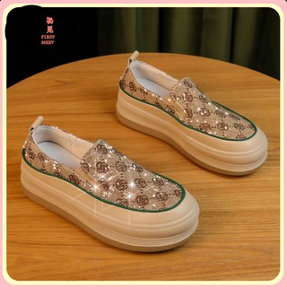 一腳蹬滿鑽套腳懶人鞋2023春夏季厚底百搭水鑽樂福鞋單鞋女休閒鞋