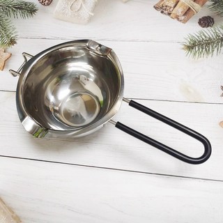 304不鏽鋼巧克力融化鍋 奶油融化鍋 起司隔水融化鍋 融蠟鍋 烘焙工具, 1個, 黑色護套, 黑色