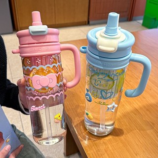 ins索赫超大容量水杯便攜高顏值冰霸杯帶吸管耐高溫塑料杯子新款夏天, 粉色【帶吸管+茶倉】+3D貼4枚+杯刷吸,1515ML（PC材質水杯）, 1個