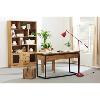 實木鐵藝書桌，復古簡約電腦桌，附抽屜, 兩個抽屜100*50*75