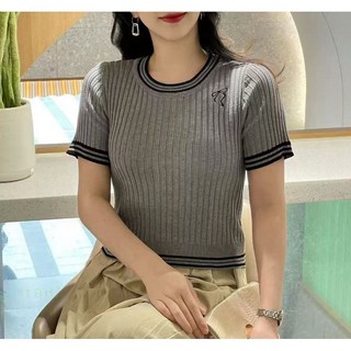 쿨링 소재 골지 라운드넥 스판 덱스 시원한 슬림핏 배색 쿨 티셔츠