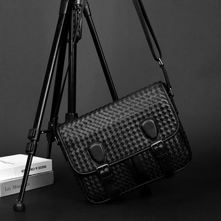 編織斜背包 男士單肩郵差包 商務公文包 大容量真皮包包, 大款33*26*10