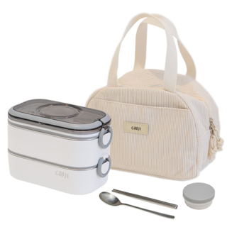 쿠지 2단 스텐도시락통 전자레인지 밀프랩 가방 세트, 1개, 밀크