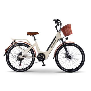 볼티크 여성용 전기자전거 출퇴근용 등하교용 남녀공용 7단 전동 바이크, 베이지 (스포크휠), 카본