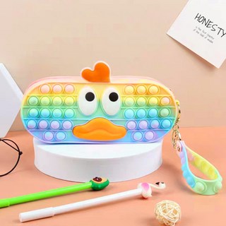 오루아 오리 캐릭터 귀여운 실리콘 중학생 필통, 오리레드레인