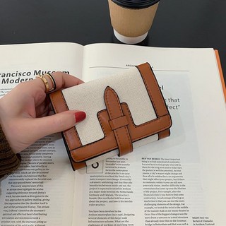 錢包錢夾 小錢包女2025新款折疊高檔撞色帆布零錢包ins學生高顔值長款錢夾