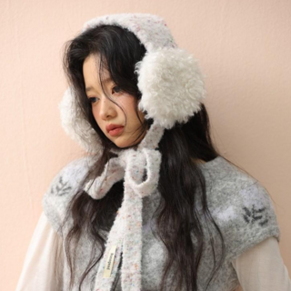 HALOPICK 뽀글이 퍼 니트 이어머프 스트랩 보온 귀도리