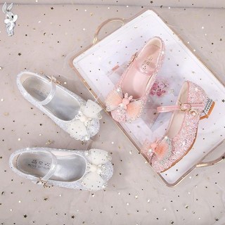 女童公主鞋 秋季新款兒童高跟鞋 艾莎水晶鞋 小皮鞋 閃亮單鞋 軟底