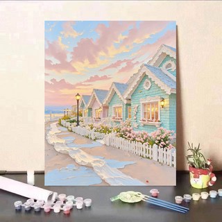 數字油畫 女生臥室 DIY手工填色 治愈解壓 高顏值 客廳掛畫, 1個, LC-273630x40cm無框單畫布+顏料+畫筆