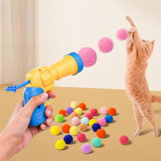 고양이 실내용 인터랙티브 미니 슈팅 건 플러시 볼 발사기 공 장난감, 1개, 혼합 컬러
