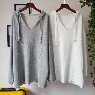 大尺碼韓版連帽上衣 (M-3XL) 寬鬆顯瘦V領大學T 胖MM連帽衛衣外套 (50-100公斤)