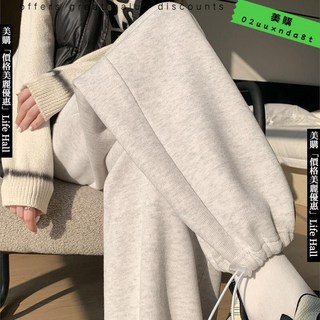 白灰色美式運動褲子女 20春秋寬鬆束腳休閒哈倫褲