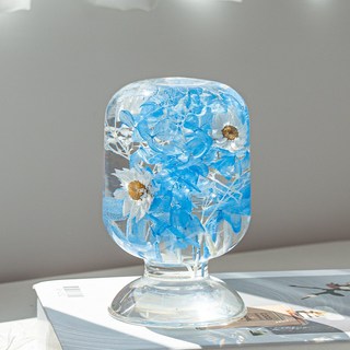 마음담은집 "봄을 담은" LED 하바리움 각인 꽃 무드등, 블루