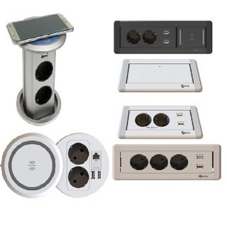 BIS 빌트인콘센트 가구 매입 매립형 무선충전 USB 회전 팝업 책상 싱크대 아일랜드 식탁 사무실 테이블, 13.팝업콘센트2구USB1포트무선충전, 샴페인골드, 1개