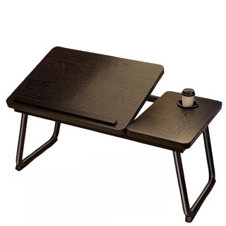 可折疊床上書桌 附杯架, 黑胡桃色