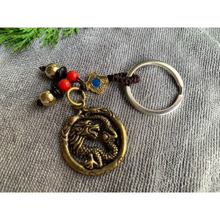 【畫意坊】龍 五帝錢 龍有錢 吊飾 開運招褔招財平安吉祥 隨身辟邪黃銅鑰匙圈吊飾, B款 跳耀龍 吊飾, 1個