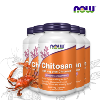 [5세트] 나우푸드 키토산 500mg 식물성 240 캡슐 플러스 크롬 갑각류 껍질 추출, 240정, 5개