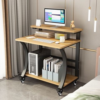 臺式電腦桌 小戶型臥室桌子 簡易書桌 現代學習桌 可移動書桌 辦公桌09, 74_50_85-黑架_淺胡桃木色板