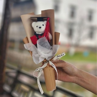 嗨購 畢業禮物 學士熊博士熊花束 太陽花 學校活動禮物 拍照畢業典禮博士熊卡通小花束, 香檳+白色紙+博士熊, 1個