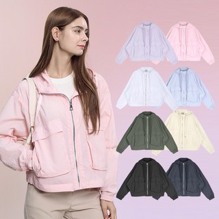 [이지바이] 여성 후드 집업 자켓_프리사이즈 루즈핏 세미 크롭 후드 집업 점퍼