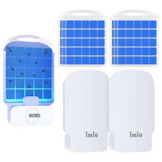 Imio 자외선이 있는 실내 비행 곤충 트랩 초파리 모기 나방 및 집파리 캐처 가정 주방 침실 식물 공간용 플러그 인 벌레 포수 장치 1개 + 양면 스티커 카드, 장치 2개 및 리필 6개