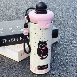 新款大容量吸管保溫杯，便攜隨手杯，適合學生兒童, 黑色,600ML, 1個