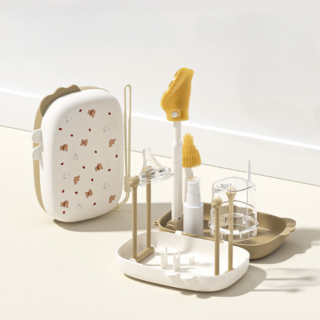 모노제이 꼼꼼세척 휴대용 젖병 건조대 세트, 모카베이지