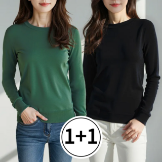 르블링 여성 소프트 라운드 긴팔 니트 티셔츠 2종 세트