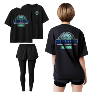 TST 여름 워터파크 물놀이 수영복 상하 세트 여성 오버핏 반팔 래쉬가드+3부 보드숏 워터 레깅스, M, 서핑웨이브824+3부9부