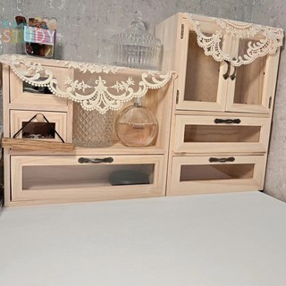 木製桌面收納盒化妝品香水桌面收納櫃開門式宿舍收納櫃玄關收納櫃, 原木色（清漆）顏色偏黃,單層抽屜