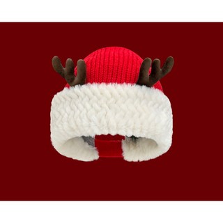 KROF 聖誕帽 聖誕禮物 拍照可愛鹿角毛絨帽子 女 冬季保暖 百搭 顯白 情侶, 紅色, 1個