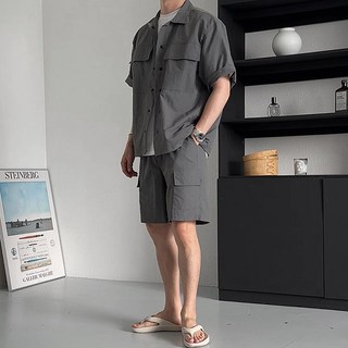 치트키 남녀공용 쿨텐 포켓 데일리 셔츠 & 반바지 셋업